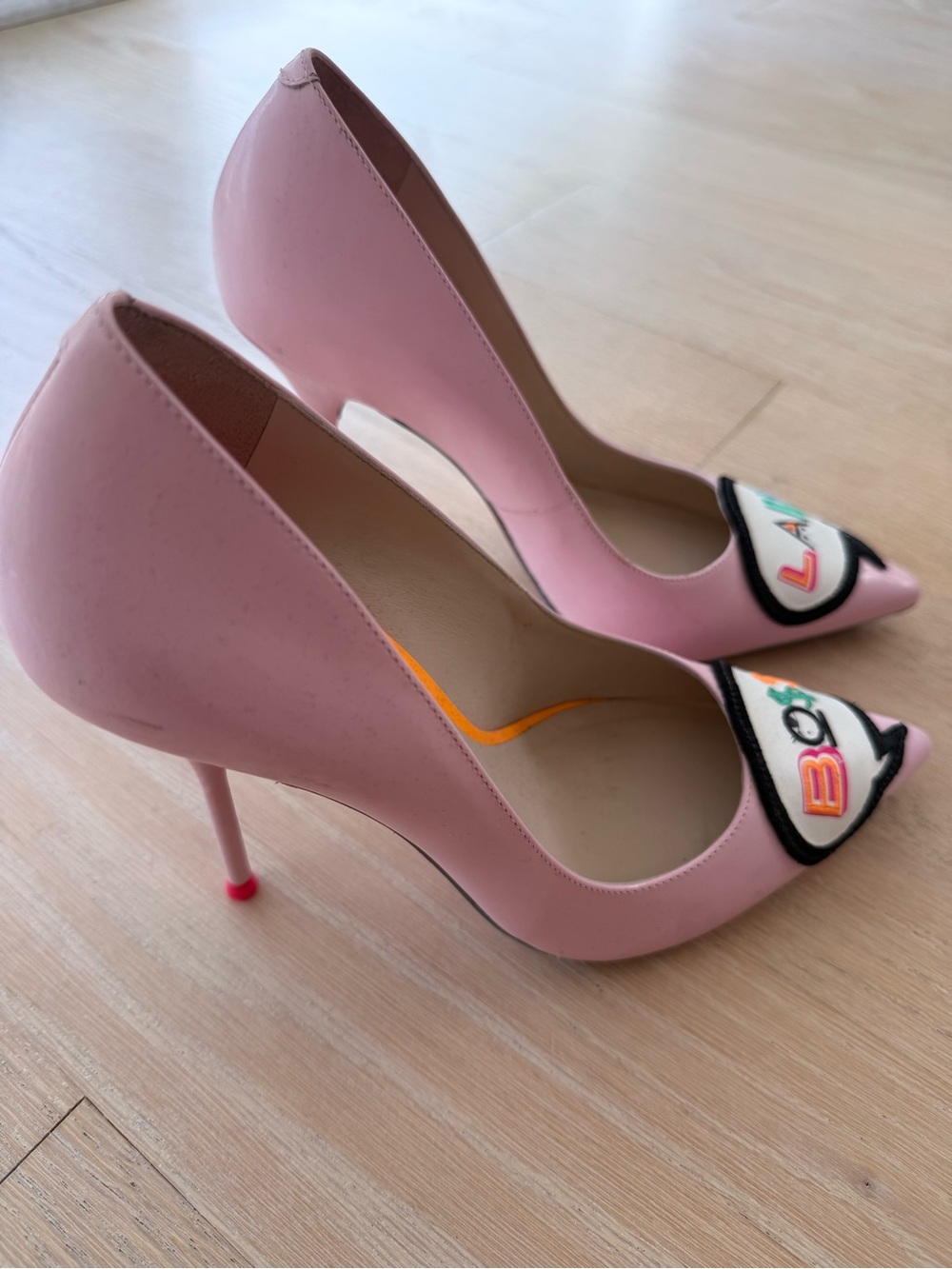 Sophia Webster Pink Pointed-Toe Pumps with 'Boss Lady' Appliqué - Picture 3 of 6